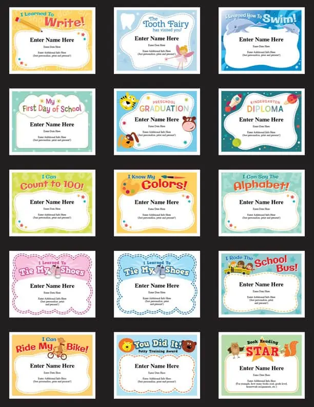 child milestones certificate templates