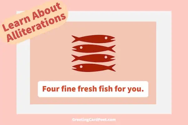 Four fine fresh fish alliteration.