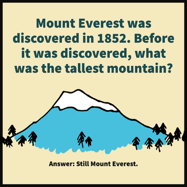 What was the tallest mountain before Mount Everest was discovered riddle.